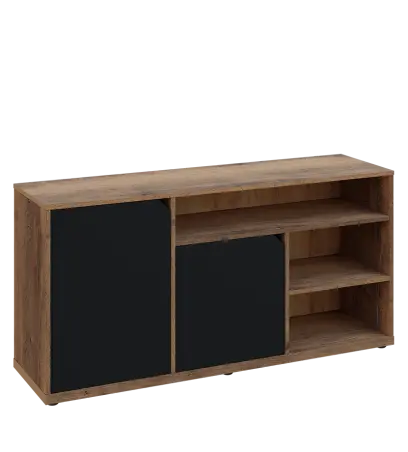 KU2-15DN3 L skříňka nízká 2-dveřová, nika, 740x1522x400, provedení levé, dub halifax cínový/černá